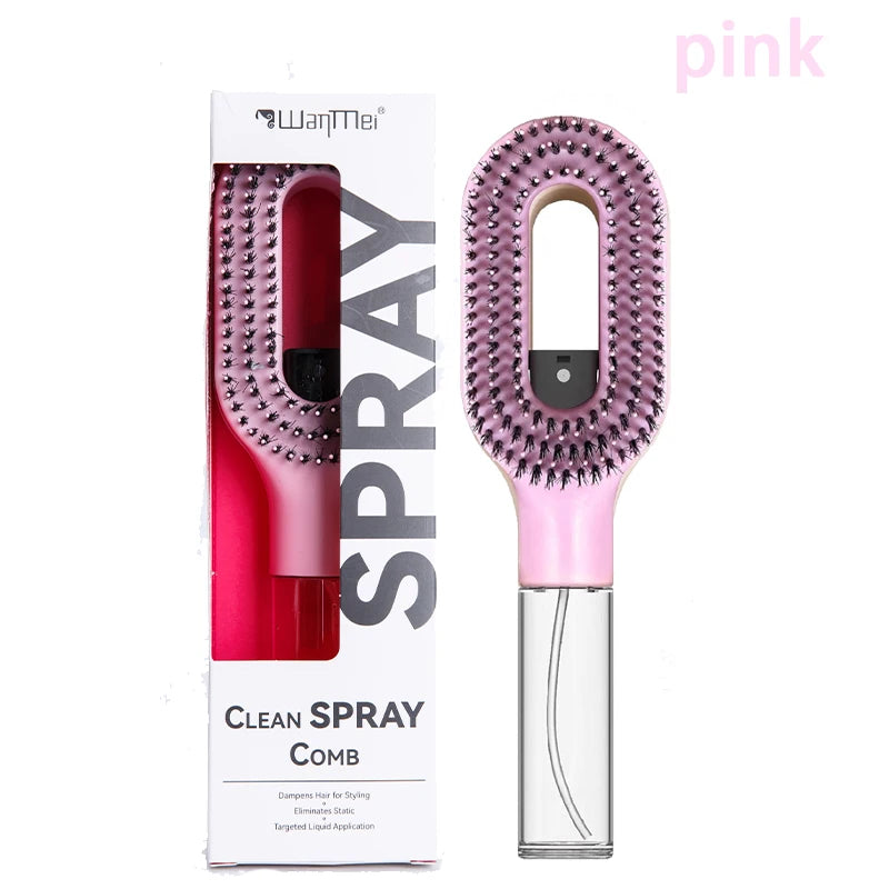Rosa Cor Escova Pente com Spray de Água 2 em 1 para Desembaraçar