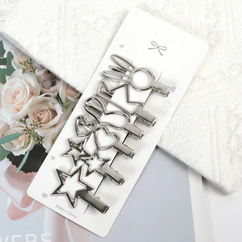 A5-6pcs Cor Molas de Cabelo Metálicas Y2K Geométricas para Adultos