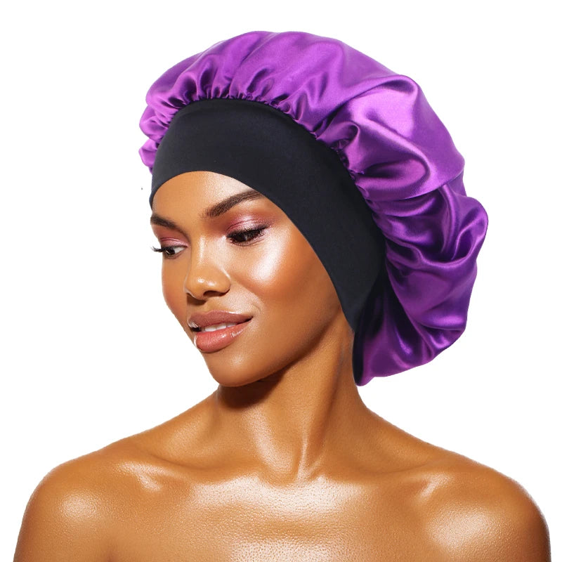 roxo escuro Cor Touca De Cetim Larga Para Dormir E Proteger O Cabelo
