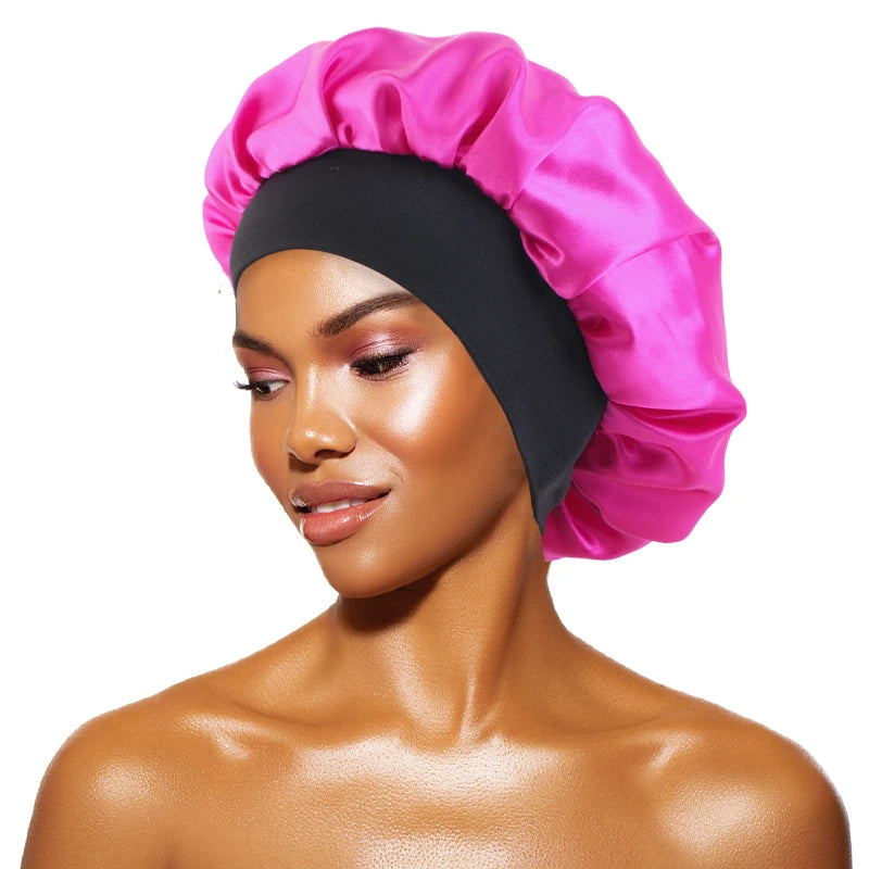 vermelho rosa Cor Touca De Cetim Larga Para Dormir E Proteger O Cabelo