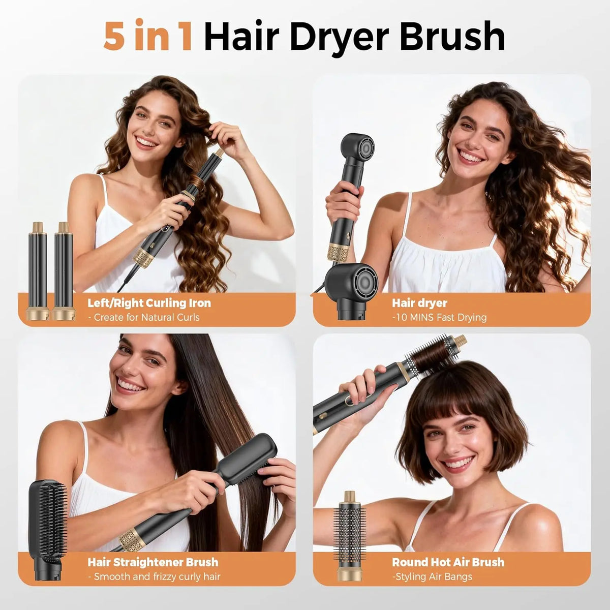 Escova Modeladora 5 em 1 Secador Íon com Auto Curl