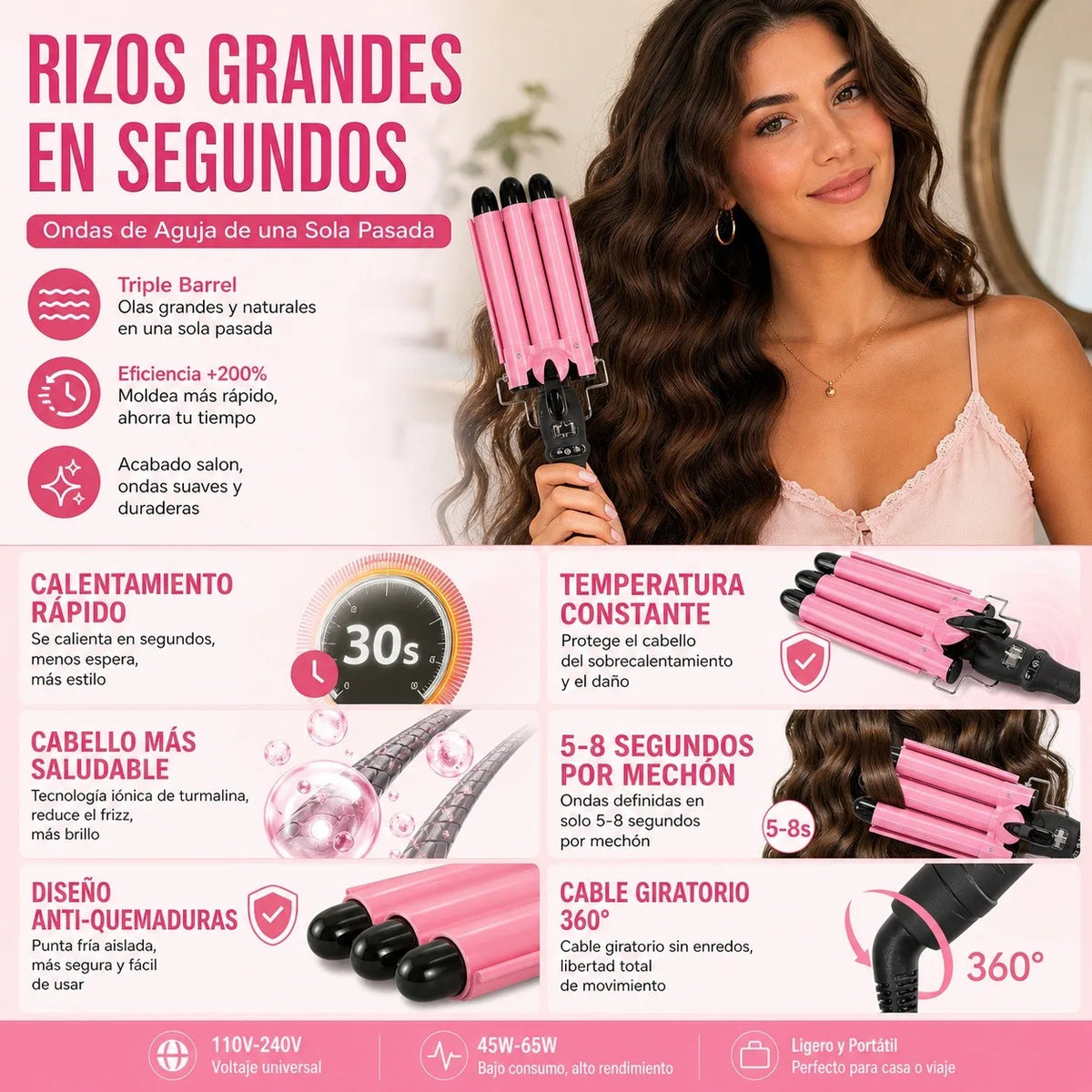 Modelador de Cabelo 3 Barras Cerâmica para Ondas Sereia