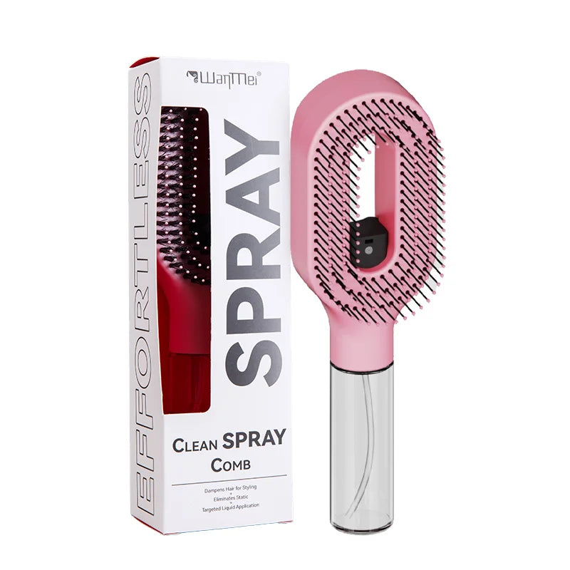 Rosa-sem-pelos Cor Escova Pente com Spray de Água 2 em 1 para Desembaraçar
