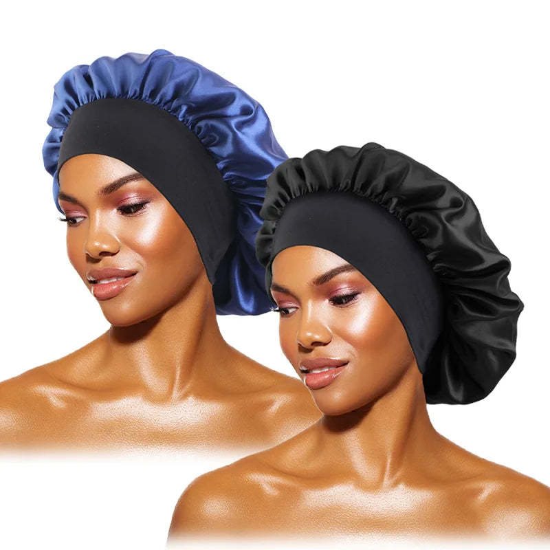 azul-marinho escuro Cor Touca De Cetim Larga Para Dormir E Proteger O Cabelo