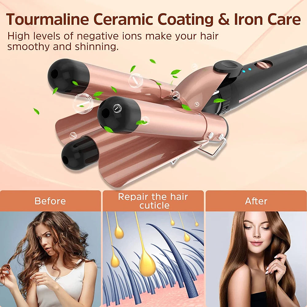 Modelador de Cabelo 5-em-1 com Três Barras e Ondas de Praia