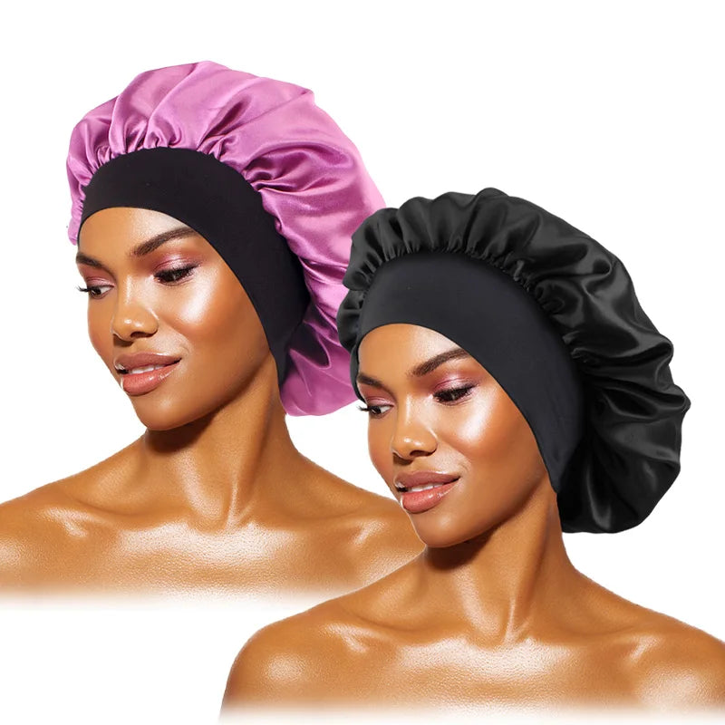 roxo de taro escuro Cor Touca De Cetim Larga Para Dormir E Proteger O Cabelo