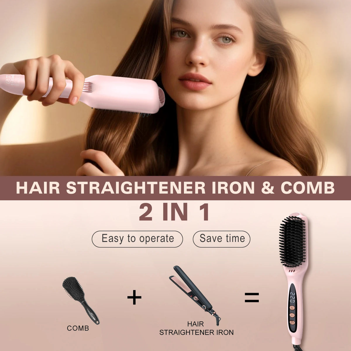 Escova Alisadora Iónica de Cabelo – 12 Níveis de Temperatura