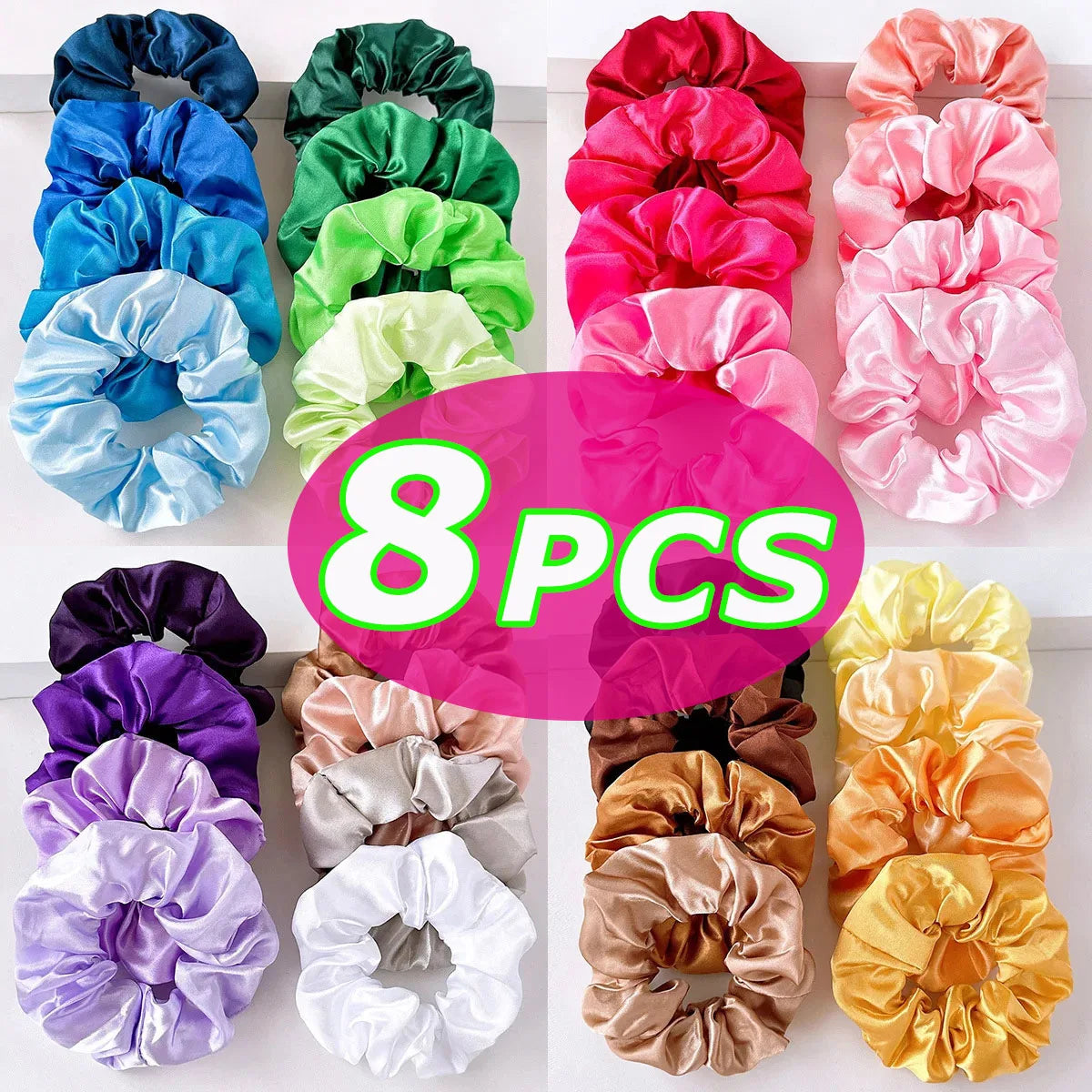 Conjunto de Scrunchies de Seda Coloridos para Cabelo