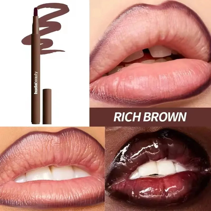 Marrom Rico Cor Lápis Delineador Labial Matte à Prova D’Água