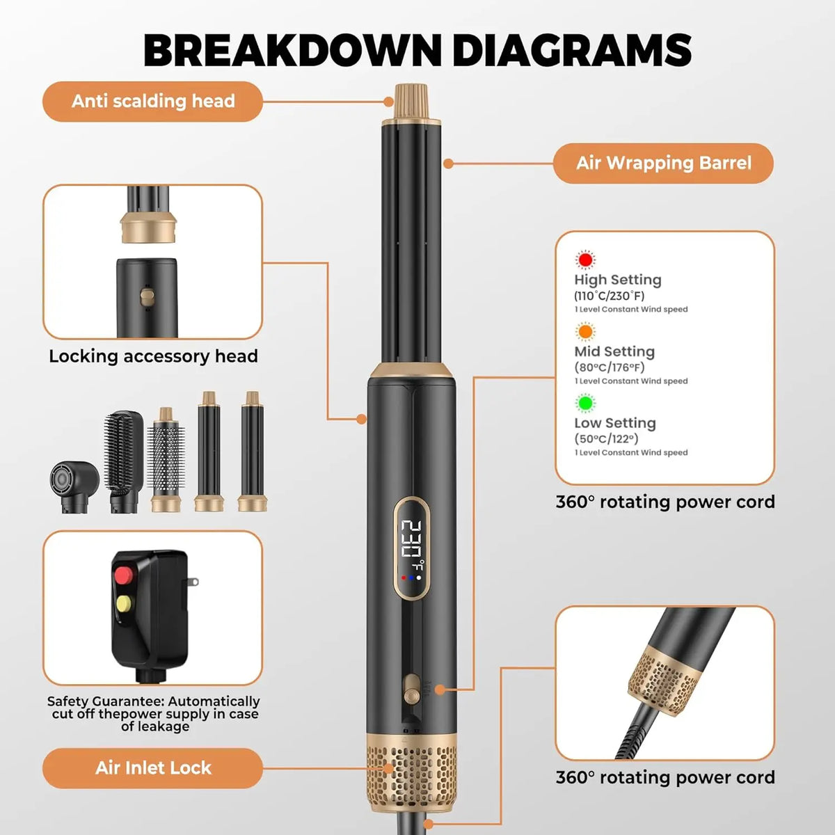 Escova Modeladora 5 em 1 Secador Íon com Auto Curl