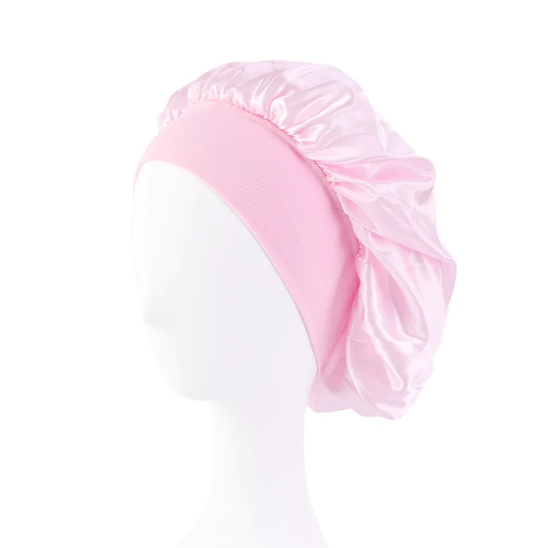 rosa Cor Touca De Cetim Larga Para Dormir E Proteger O Cabelo