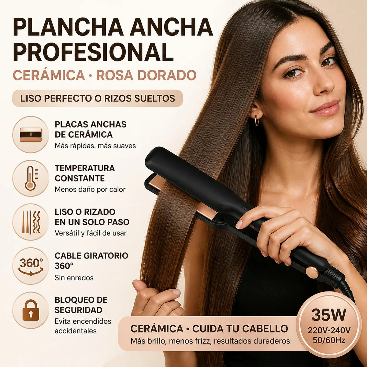 Prancha de Cabelo Cerâmica Rose Gold 2 em 1 Profissional