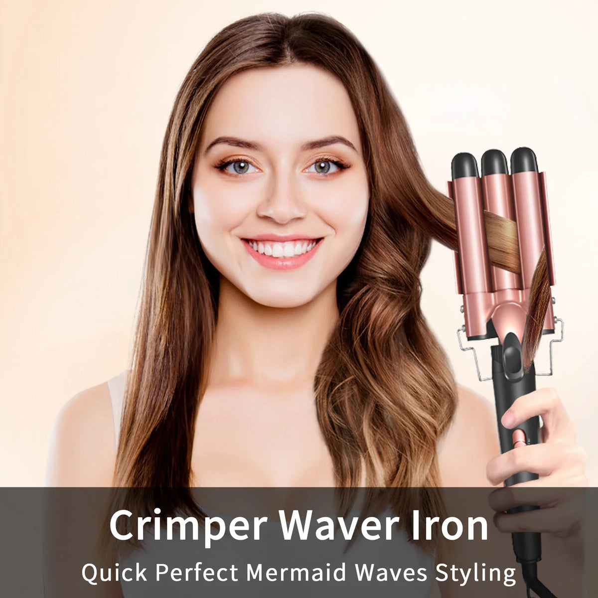 Modelador de Cabelo 5-em-1 com Três Barras e Ondas de Praia