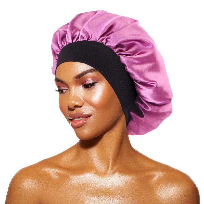 roxo de taro Cor Touca De Cetim Larga Para Dormir E Proteger O Cabelo