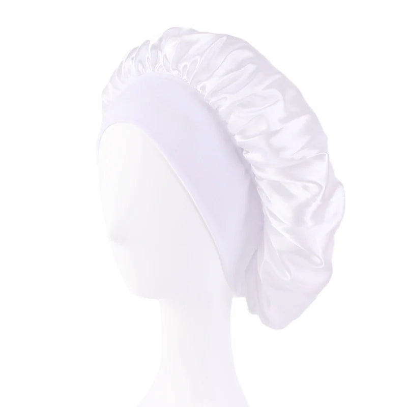 BRANCO Cor Touca De Cetim Larga Para Dormir E Proteger O Cabelo