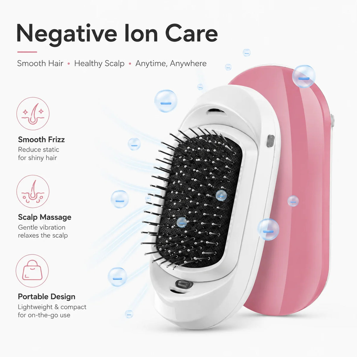 Escova De Cabelo Iónica Eléctrica Portátil Antifrizz
