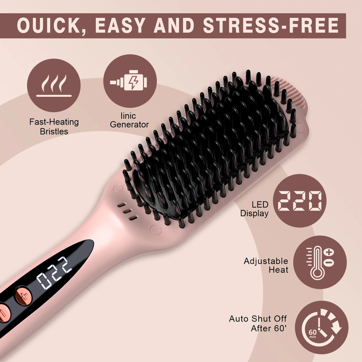 Escova Alisadora Iónica de Cabelo – 12 Níveis de Temperatura