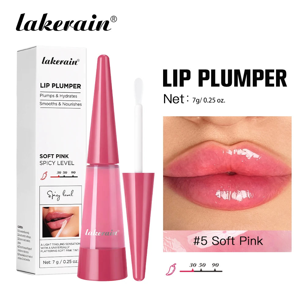 Rosa suave Cor Gloss Labial Lip Plumper Hidratante com Efeito Volume