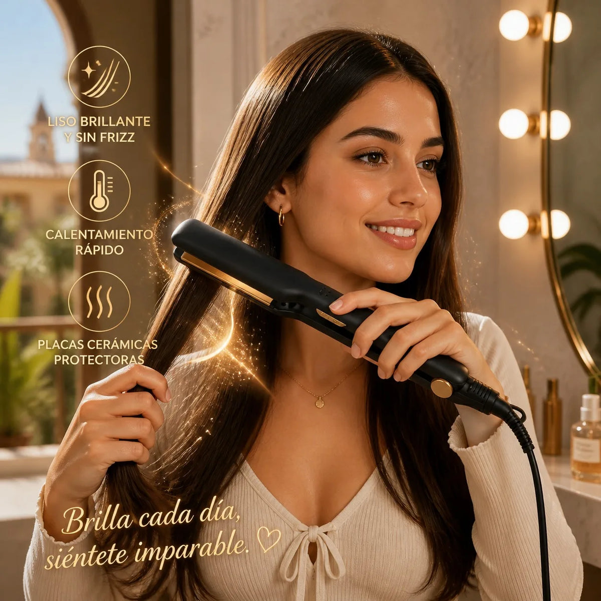Prancha de Cabelo Cerâmica Rose Gold 2 em 1 Profissional